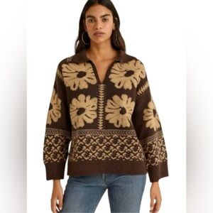 Cherie Collette Floral V-Neck  Soft Boho Sweater